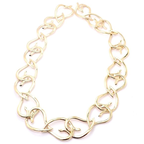 Authentic! Vintage Tiffany & Co 18k Yellow Gold Open Heart Leaf Link Necklace - Picture 5 of 11